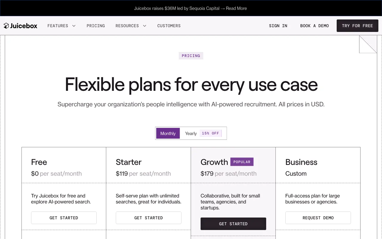 Juicebox (PeopleGPT) — pricing page