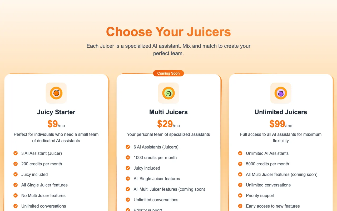 JuicyAI — pricing page