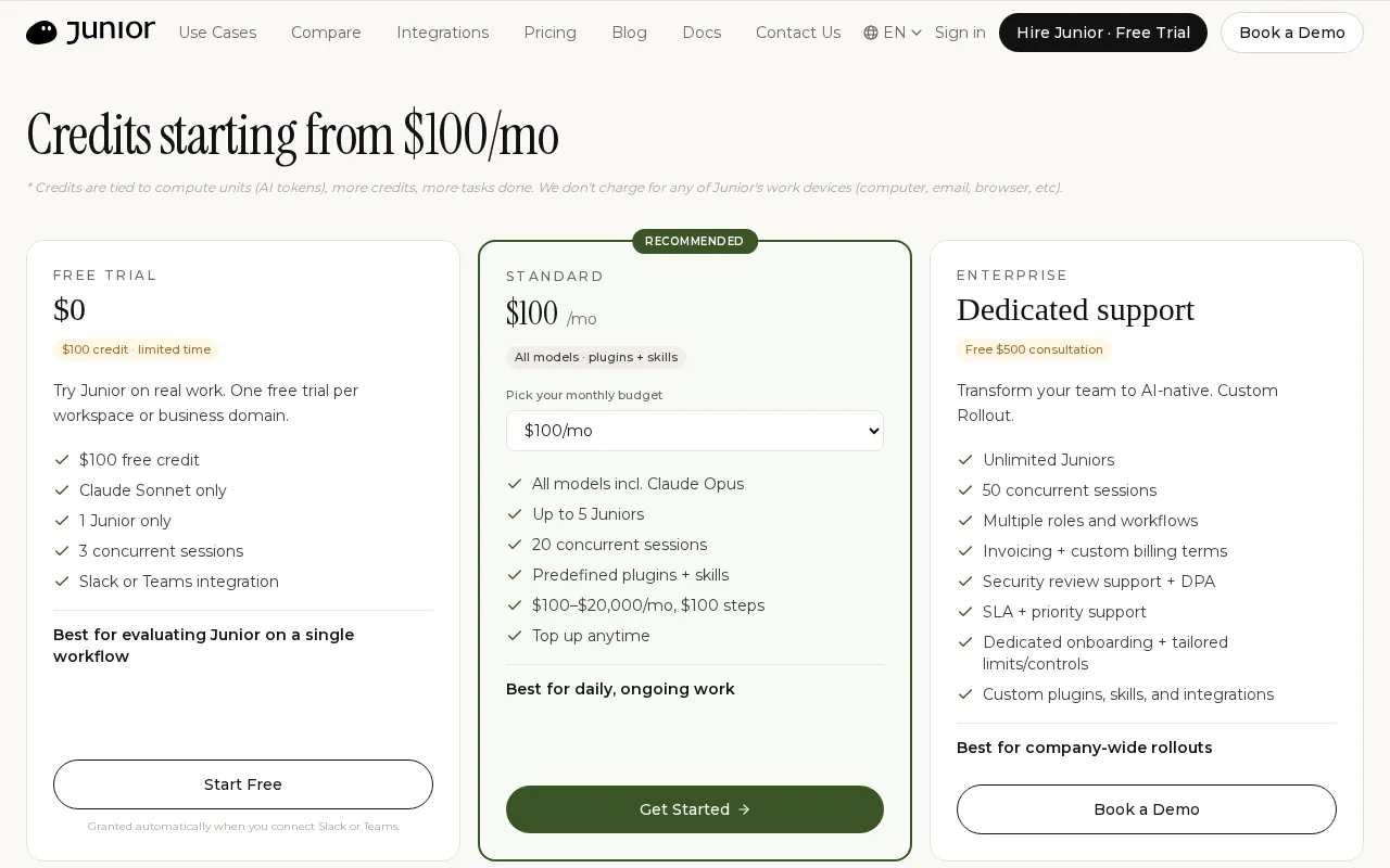 Junior.so — pricing page