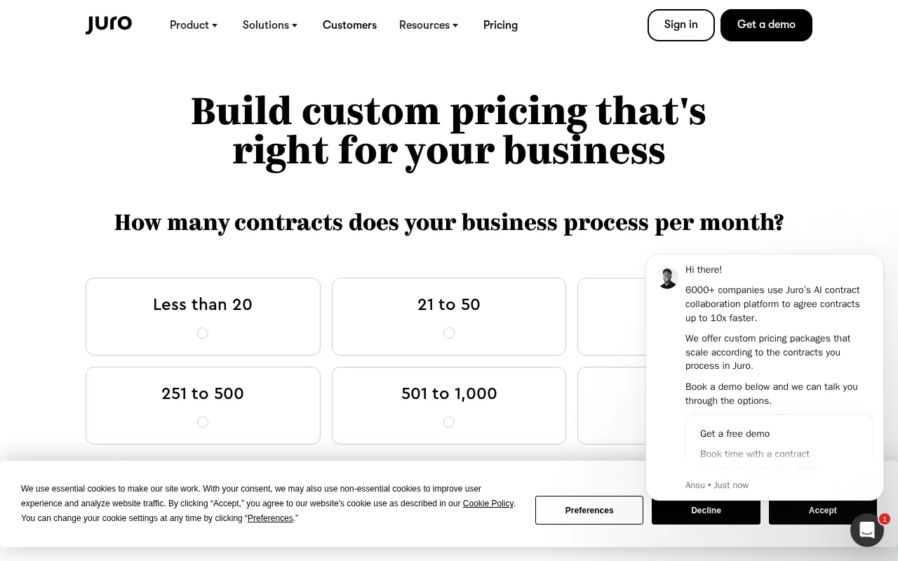 Juro — pricing page