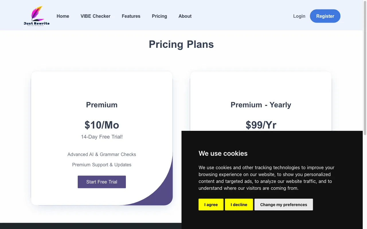 Just Rewrite — pricing page