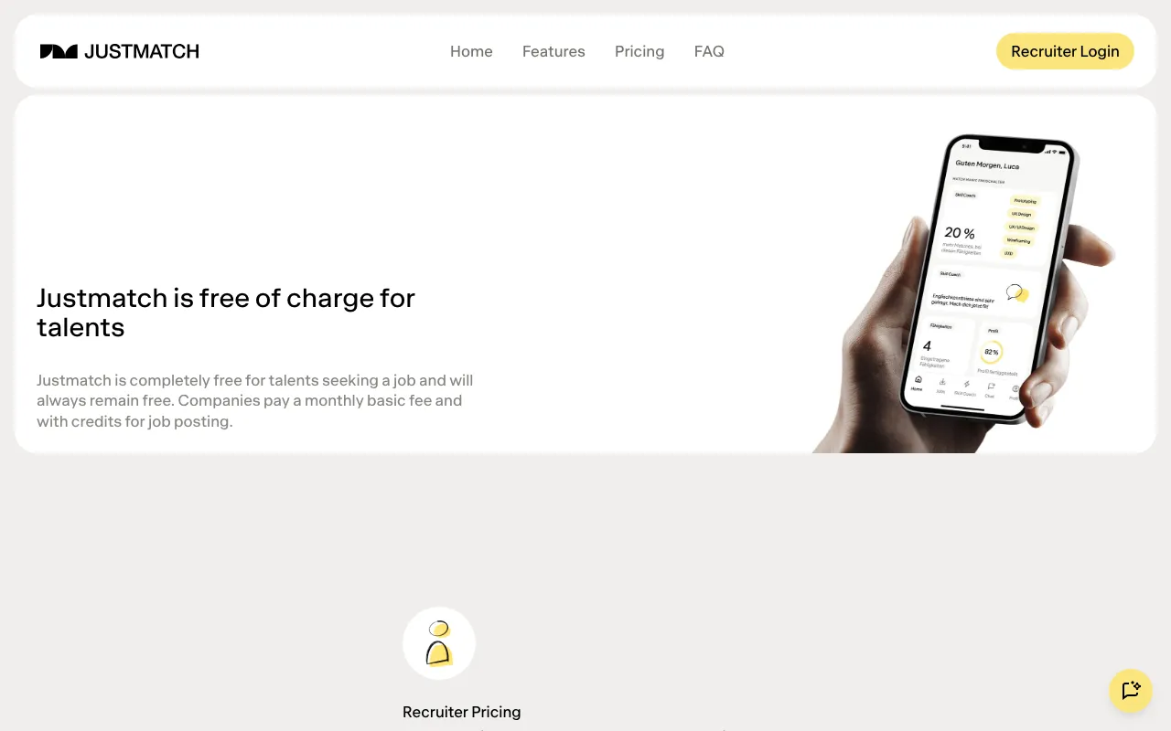 Justmatch — pricing page