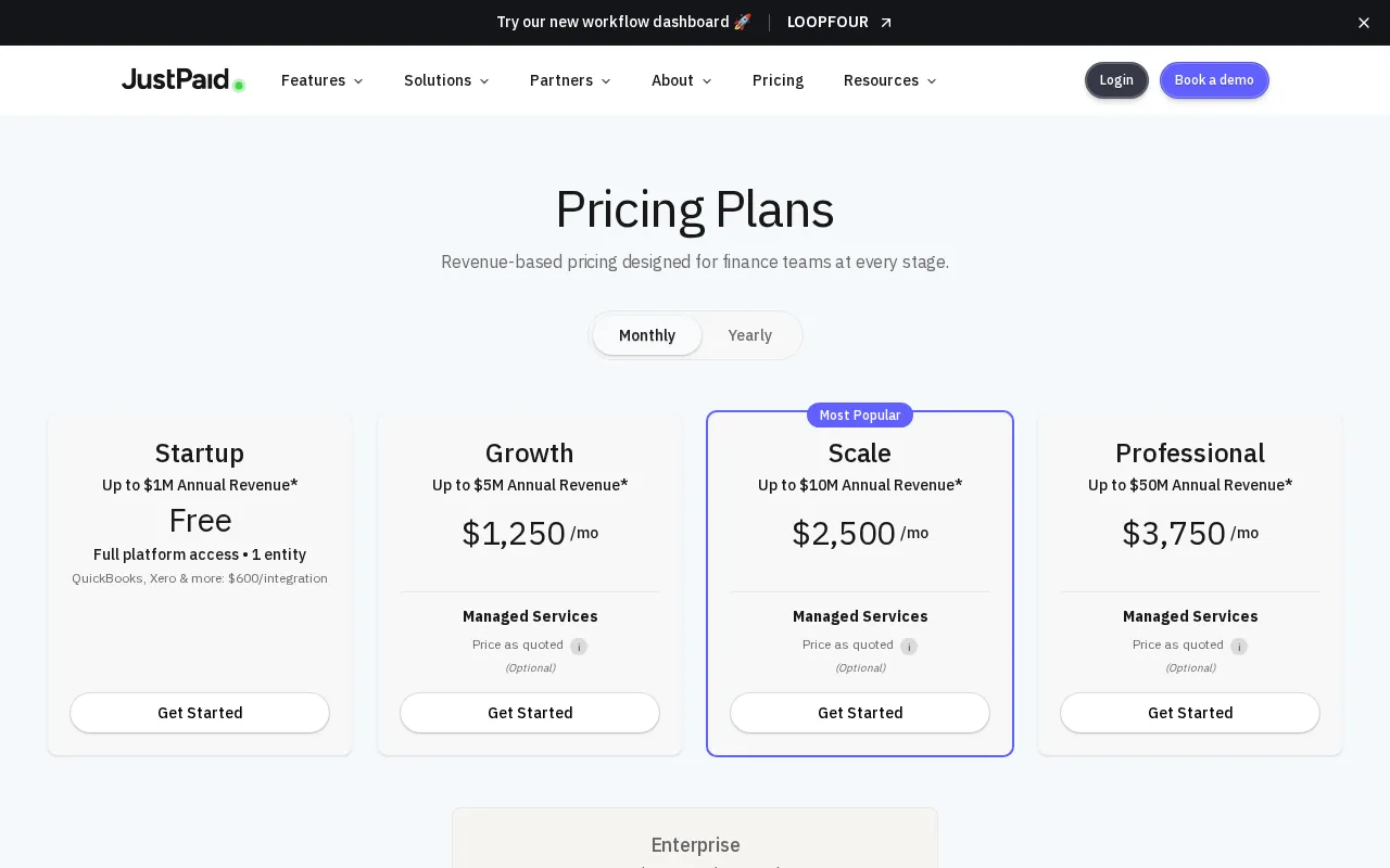 JustPaid — pricing page
