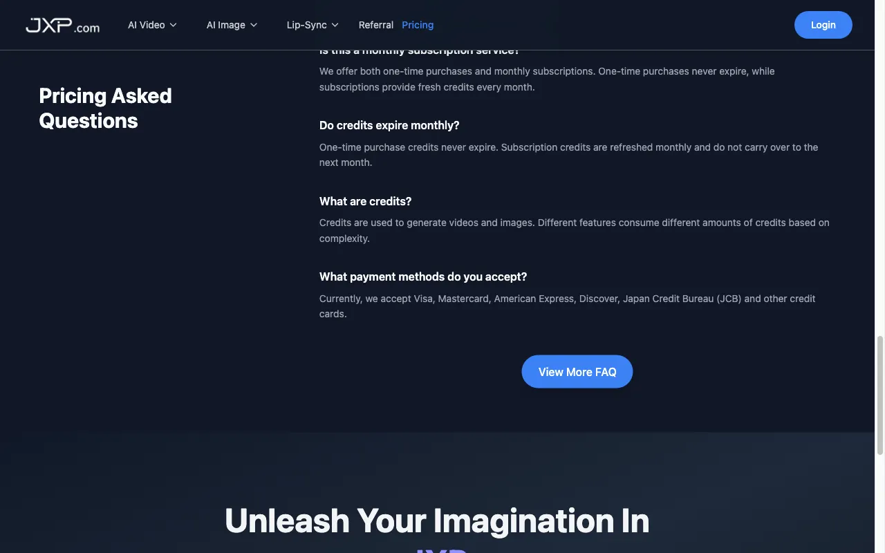 JXP AI Video Generator — pricing page