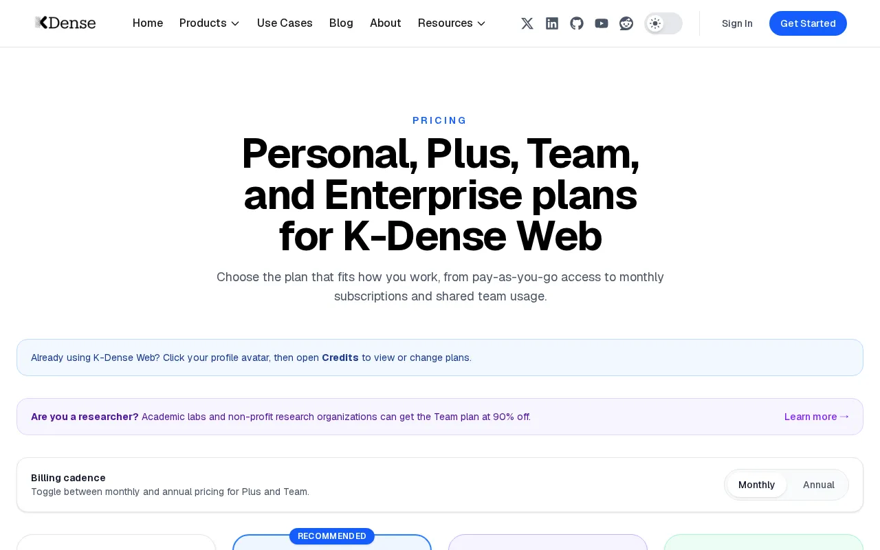 K-Dense — pricing page