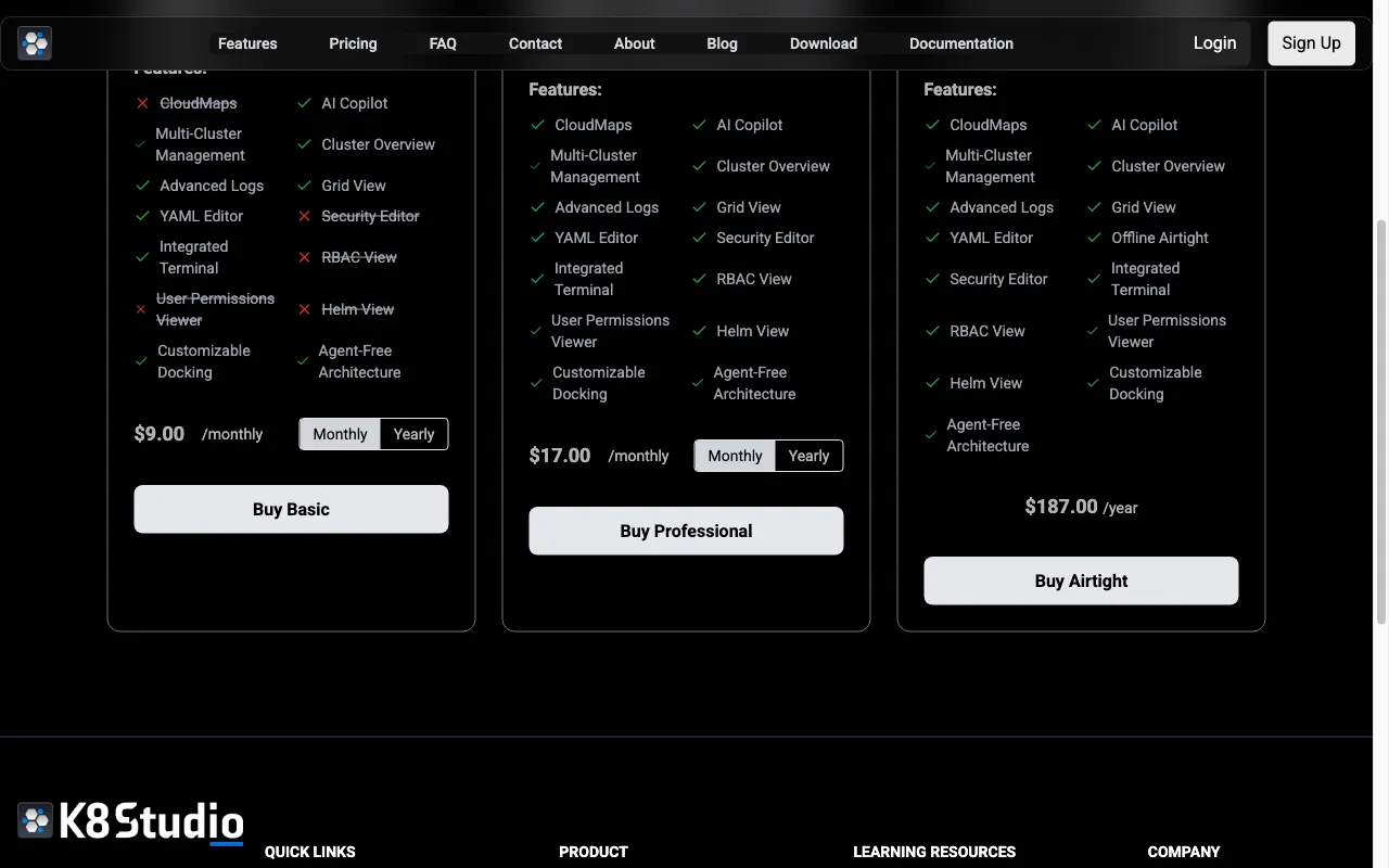 K8Studio — pricing page