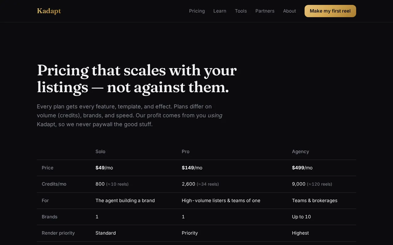 Kadapt — pricing page