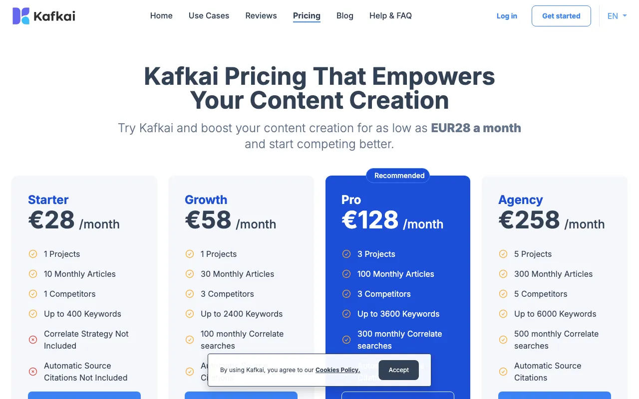 Kafkai Advance Mode — pricing page