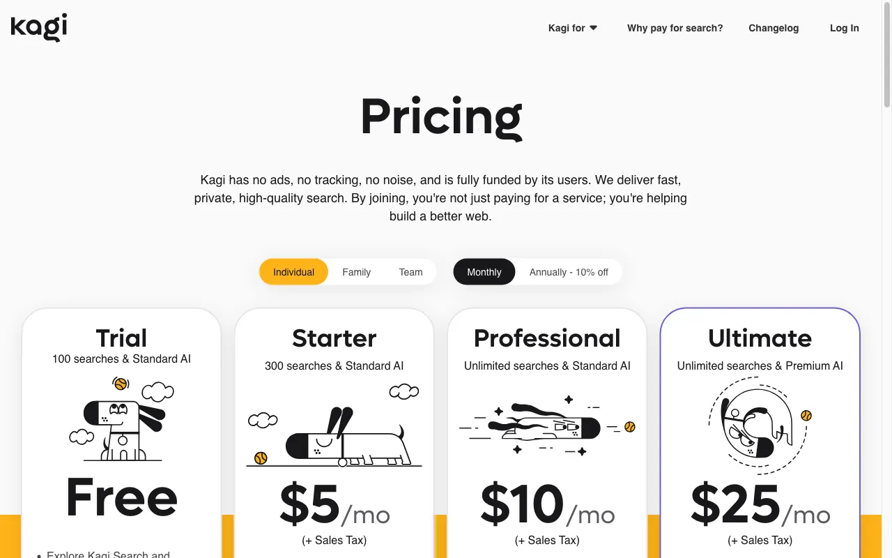 Kagi Search — pricing page