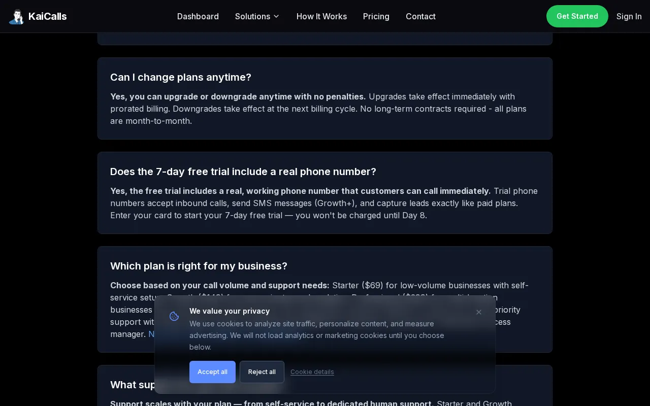 KaiCalls — pricing page