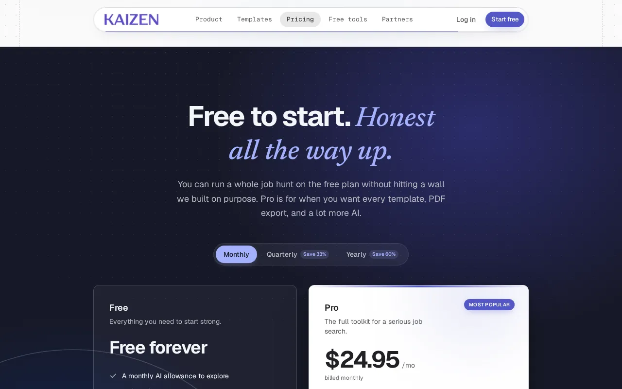 KaizenCV — pricing page