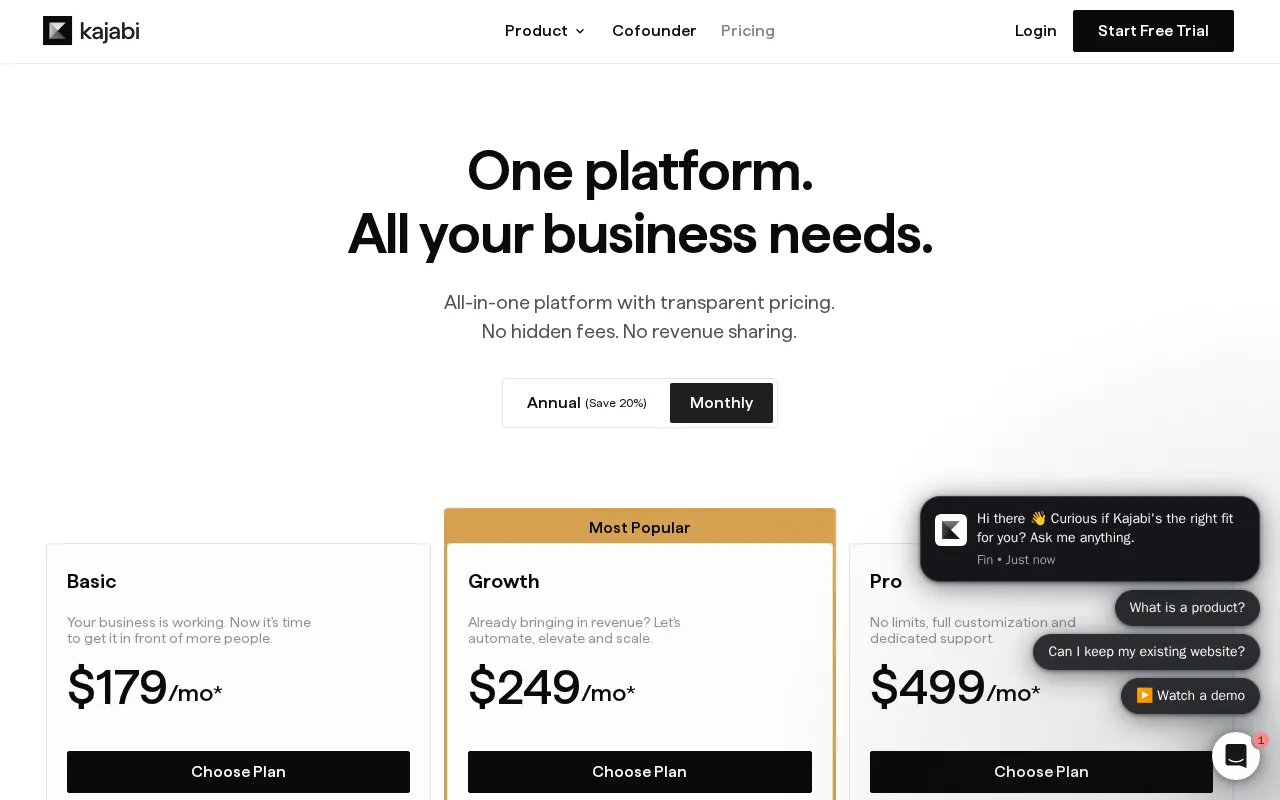 Kajabi AI Cofounder — pricing page