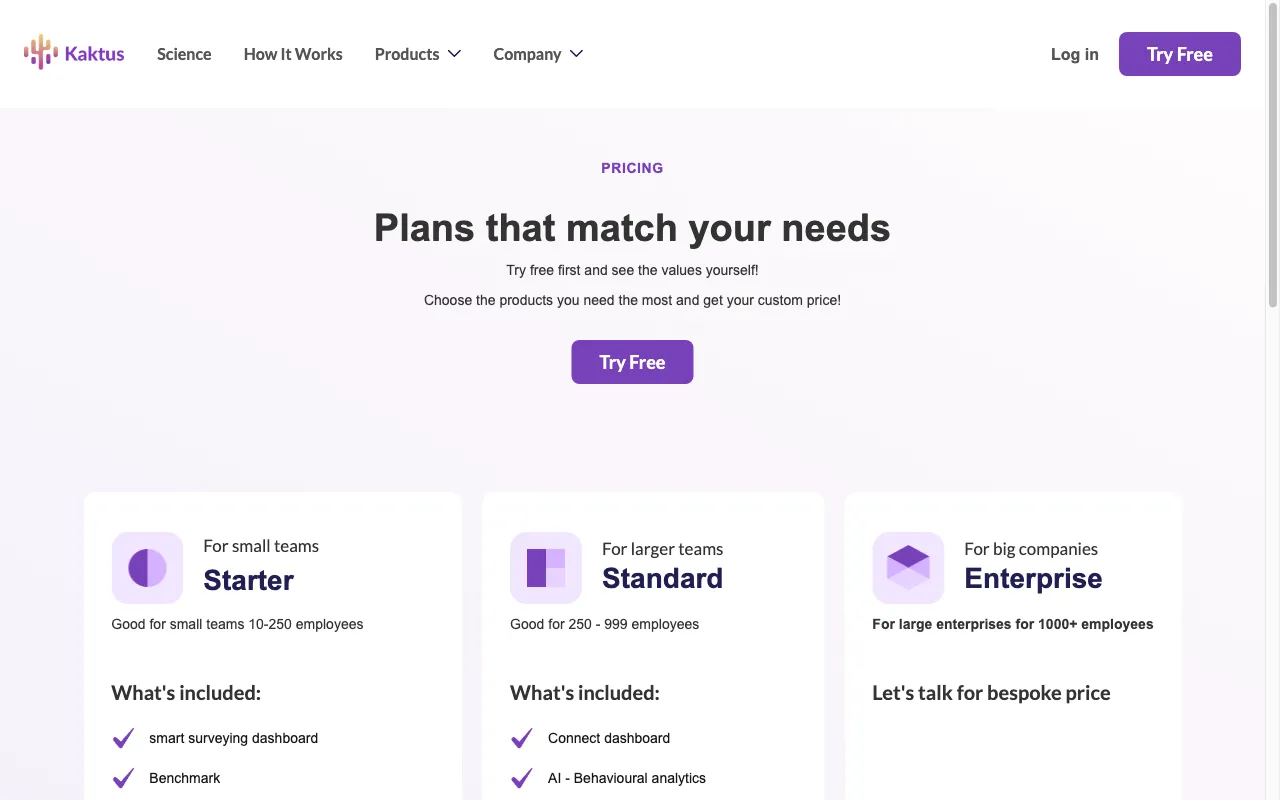 Kaktus AI — pricing page