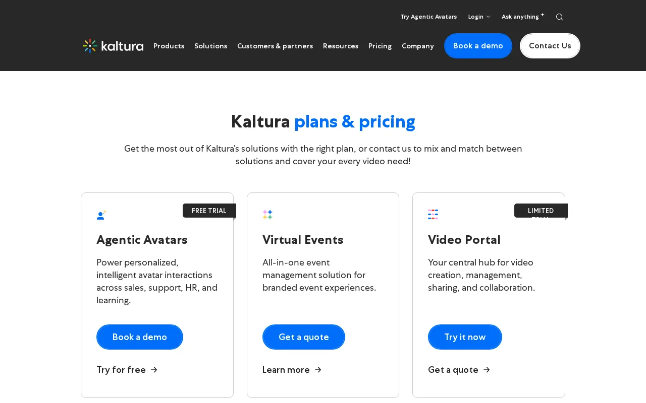 Kaltura — pricing page