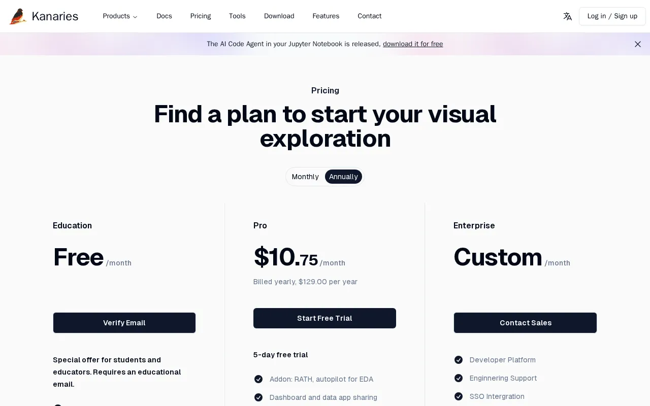 Kanaries — pricing page