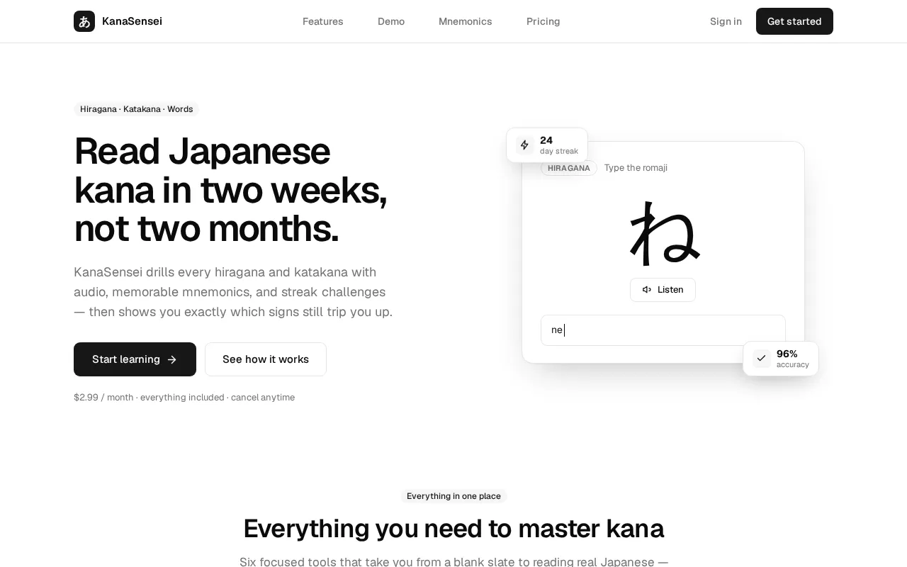 KanaSensei — pricing page