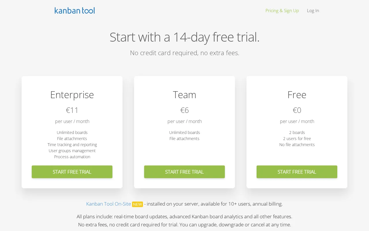 Kanbantool — pricing page