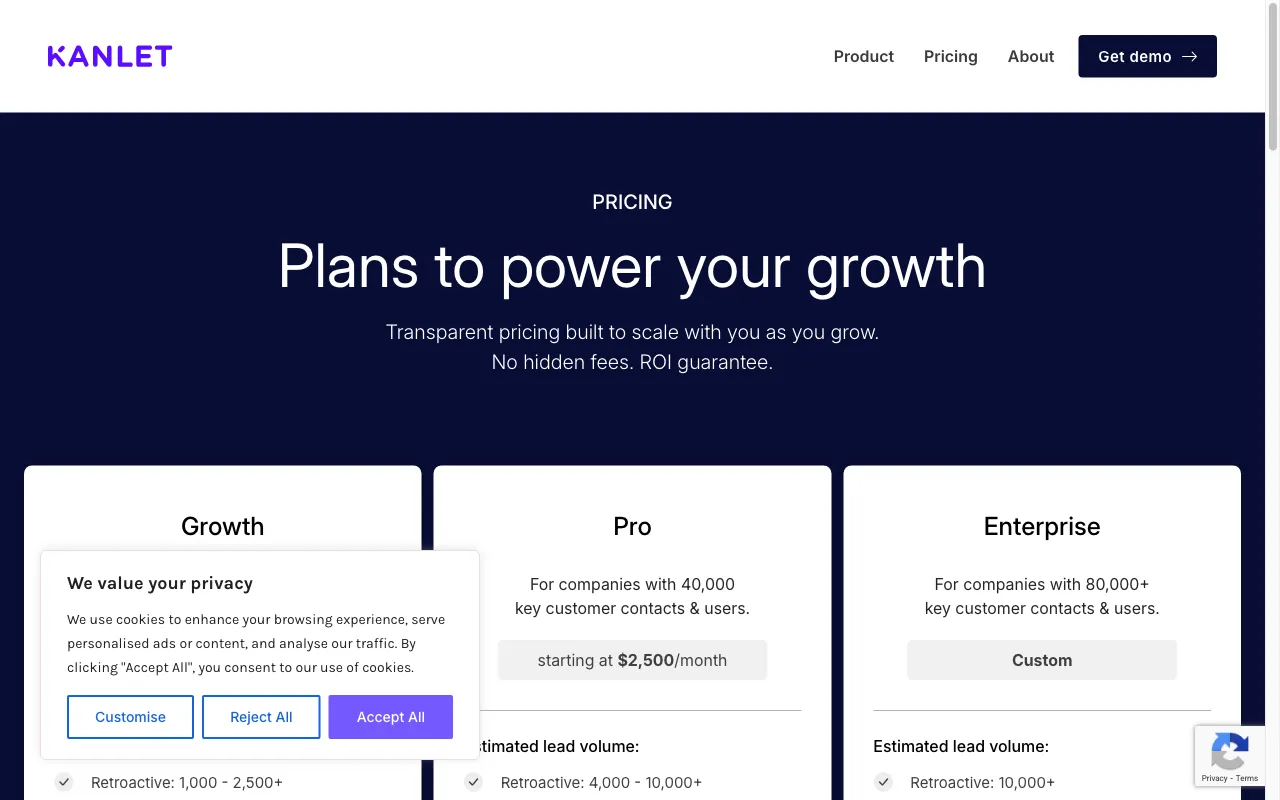 Kanlet — pricing page