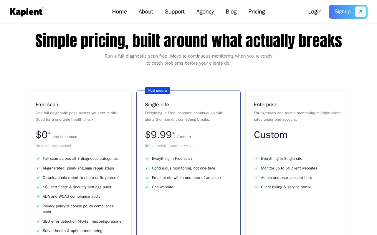 Kapient — pricing page