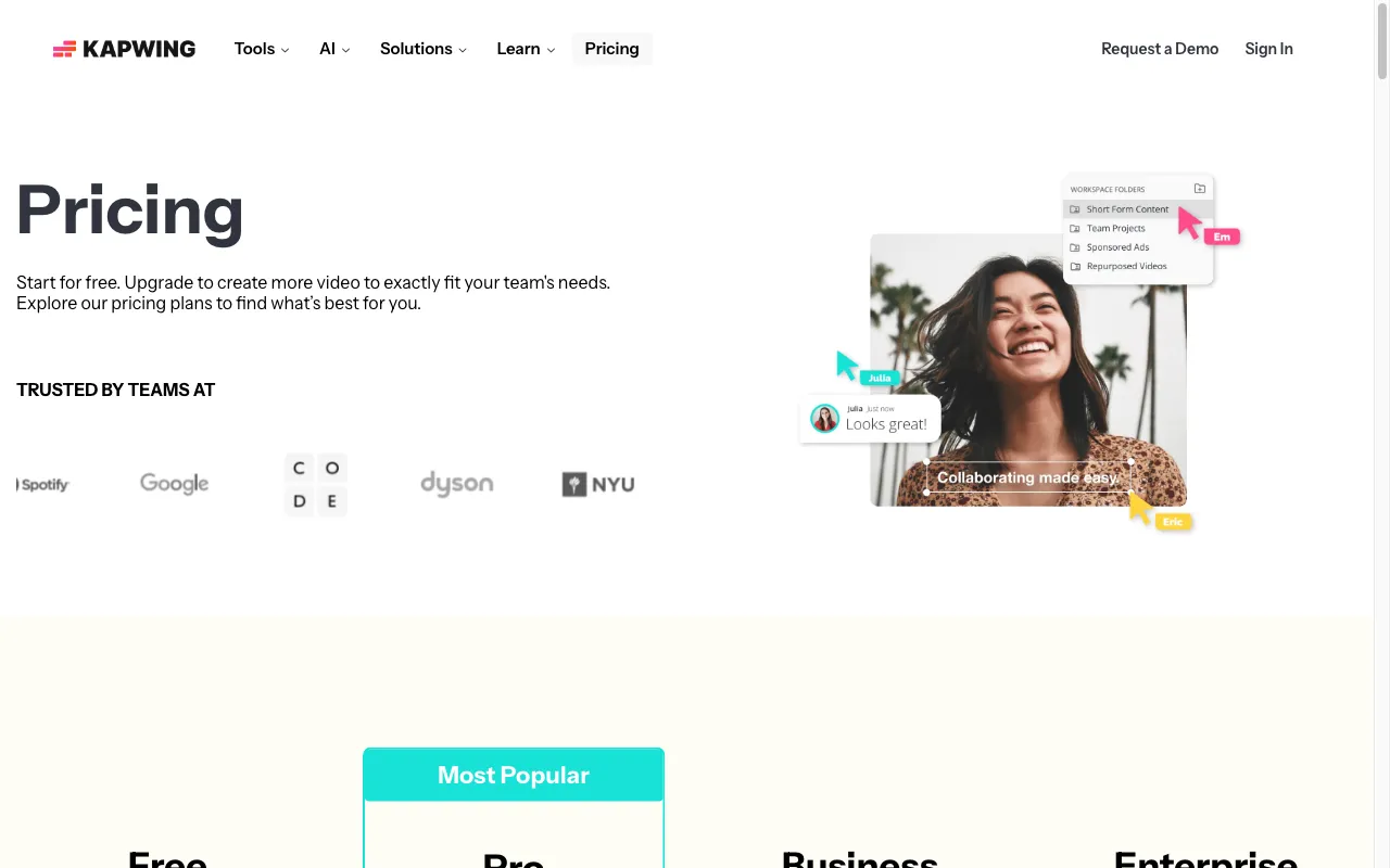 Kapwing — pricing page