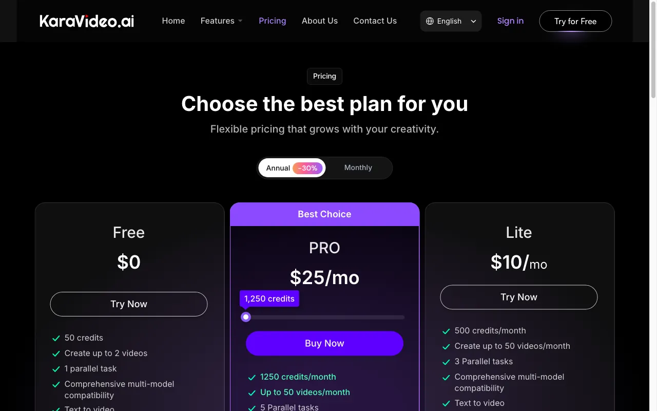 KaraVideo — pricing page
