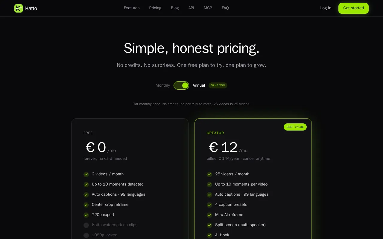 Katto — pricing page