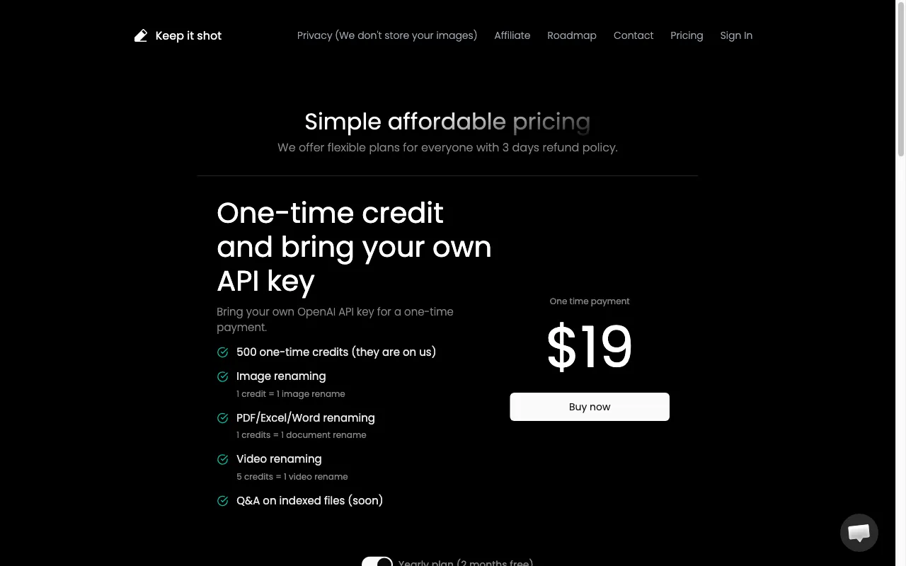 Keep it shot — pricing page