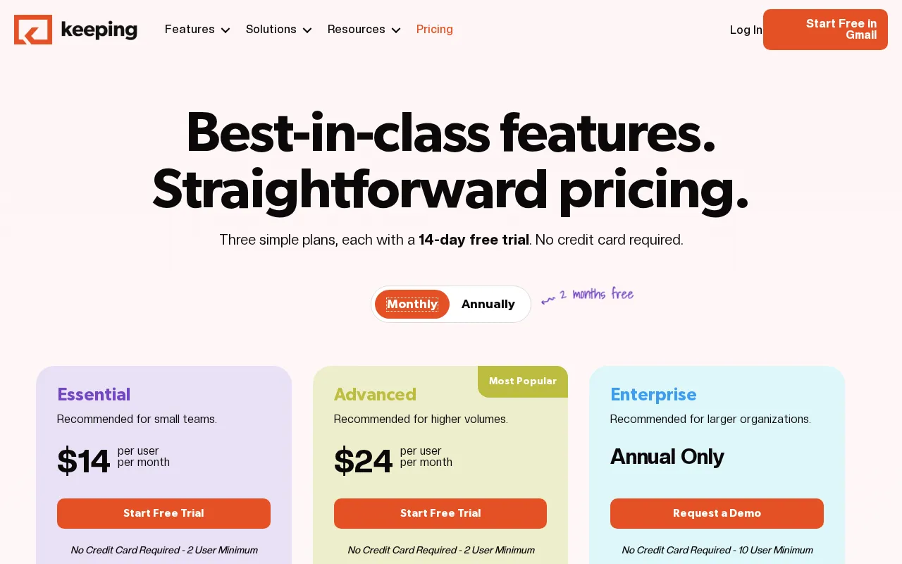 Keeping — pricing page