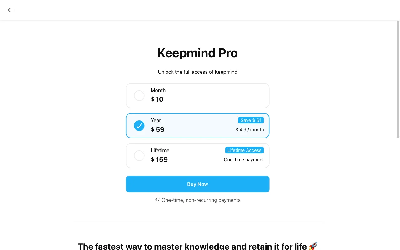 Keepmind — pricing page