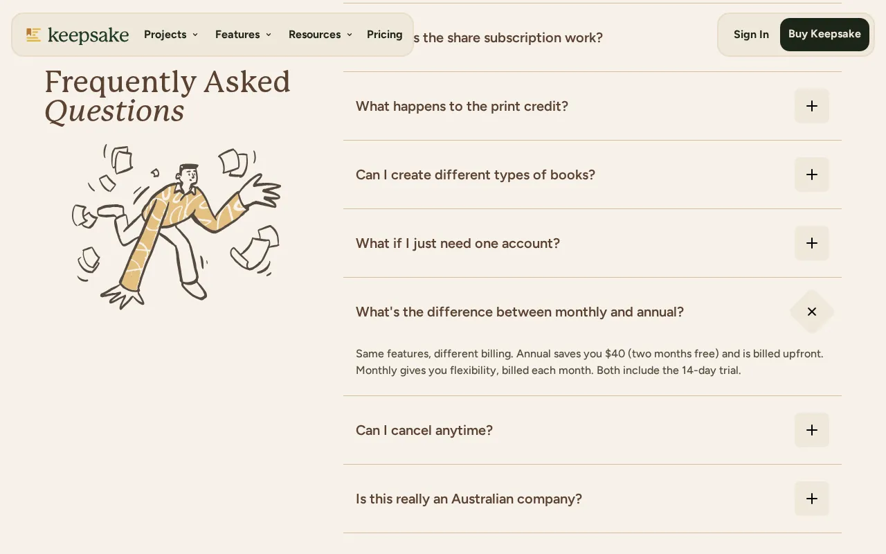 Keepsake — pricing page