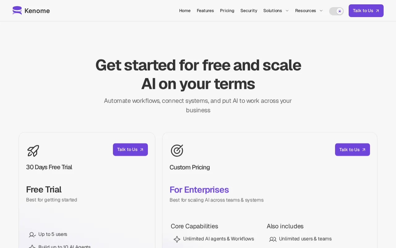 Kenome AI — pricing page