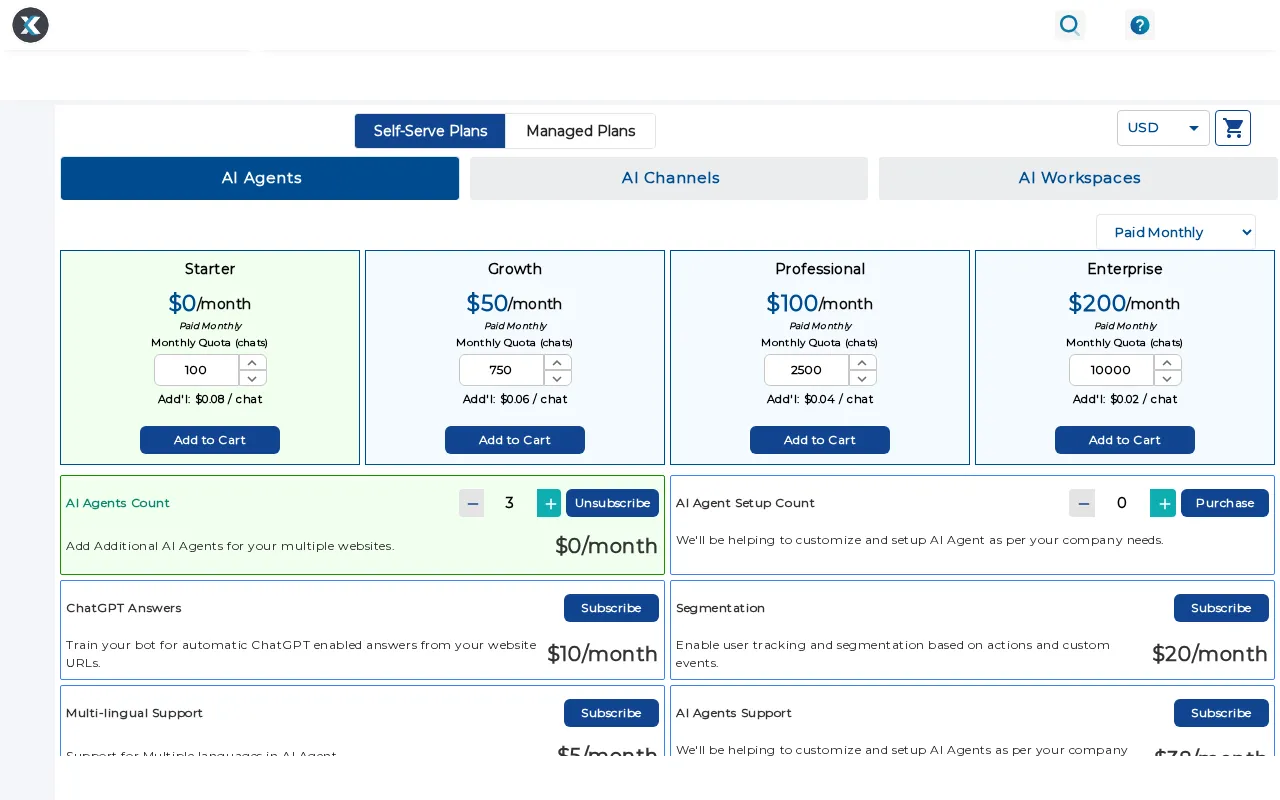 Kenyt.AI - AI Agents for Customer Engagement Automation — pricing page