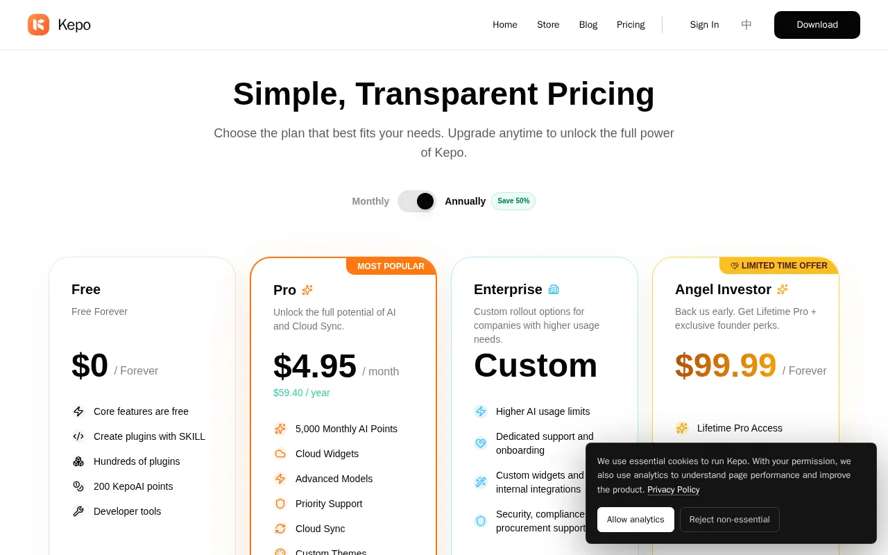 kepo.ai — pricing page