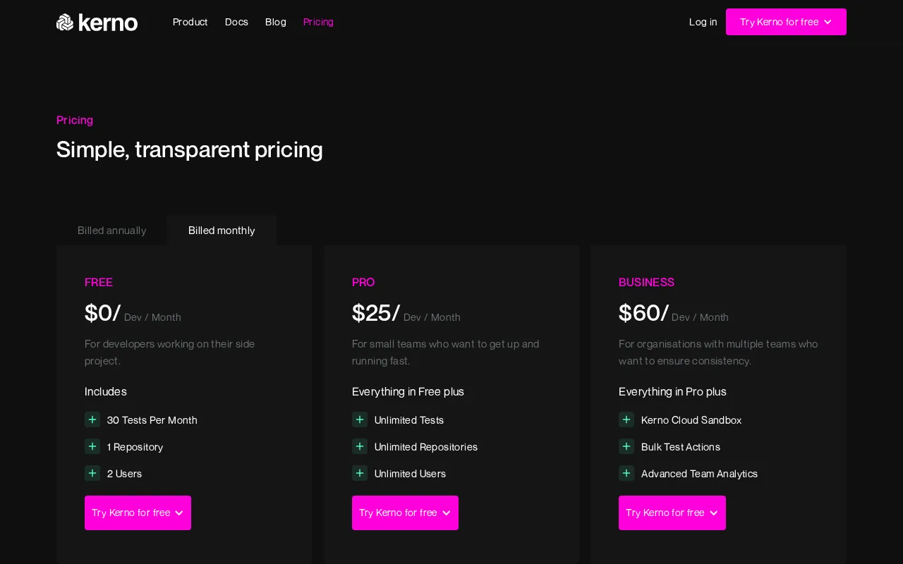 Kerno — pricing page