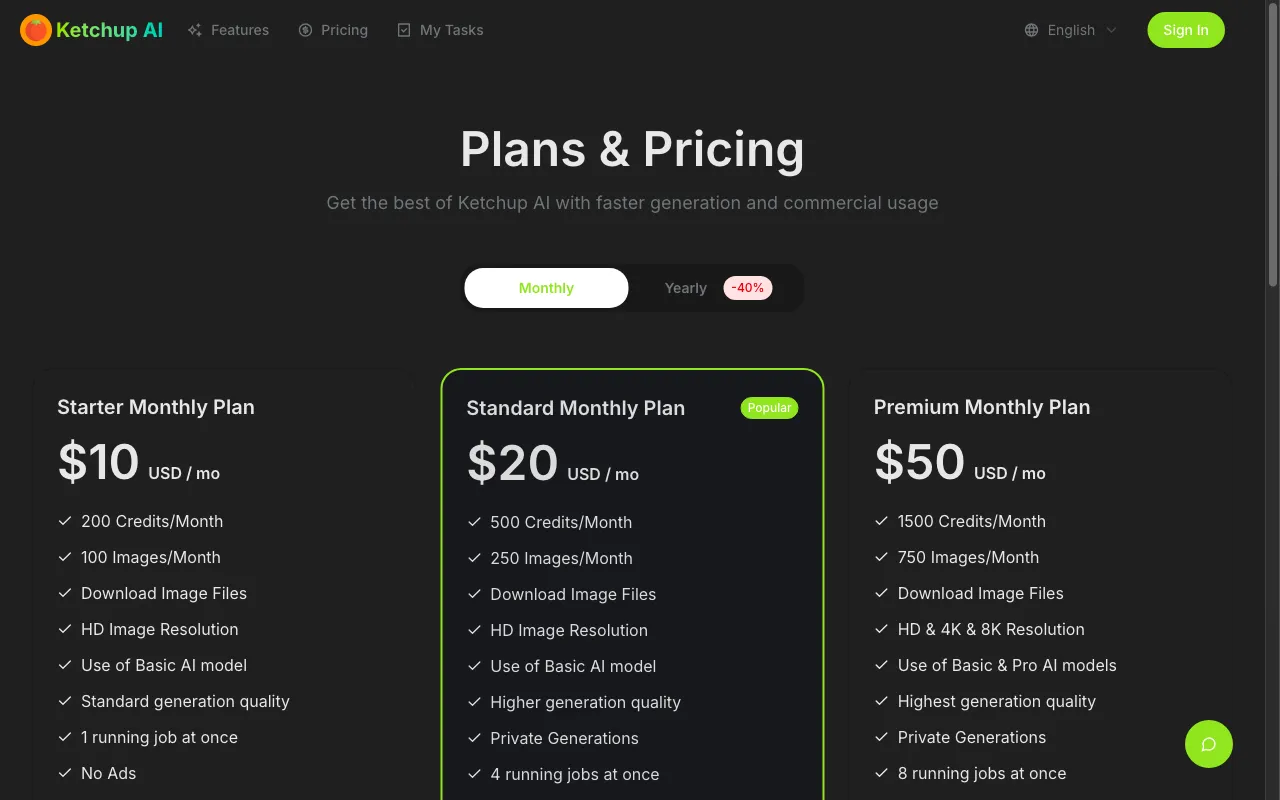 Ketchup AI — pricing page