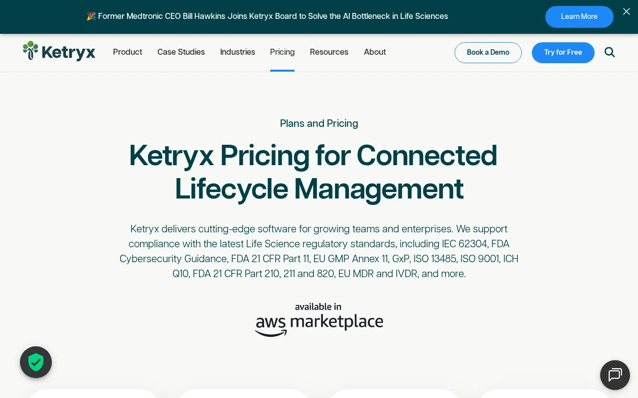 Ketryx — pricing page