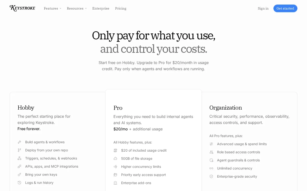 Keystroke — pricing page