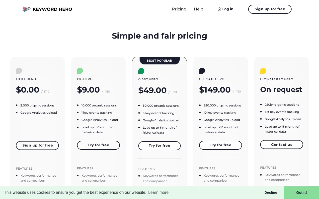 Keyword Hero — pricing page