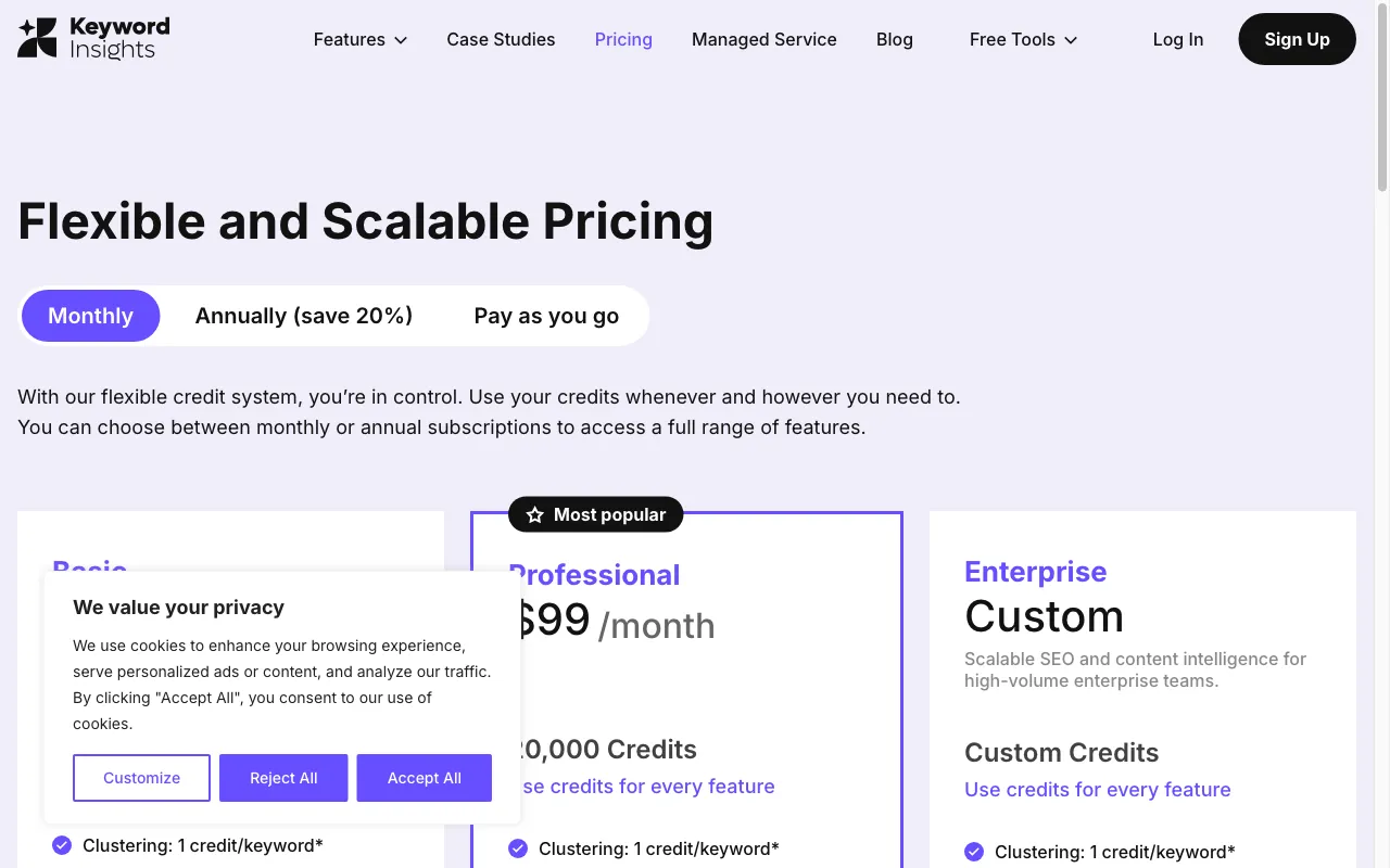 Keyword Insights — pricing page