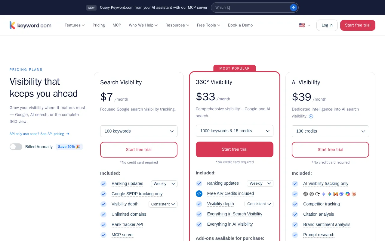Keyword.com — pricing page