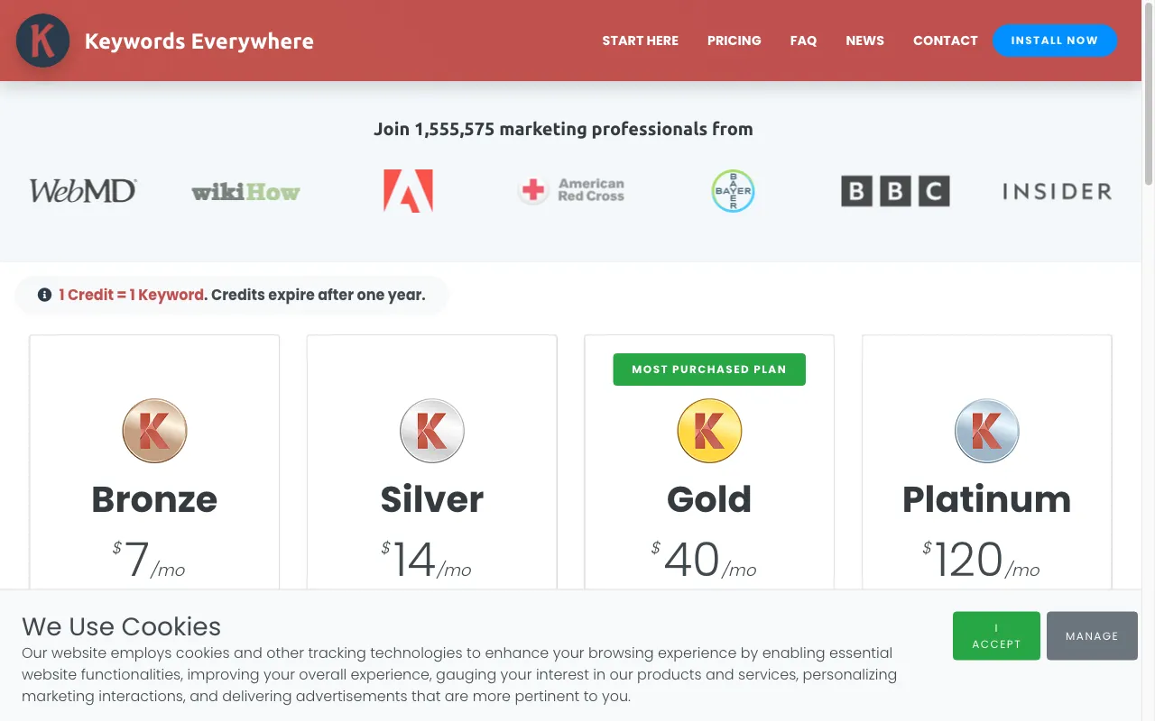Keywords Everwhere — pricing page
