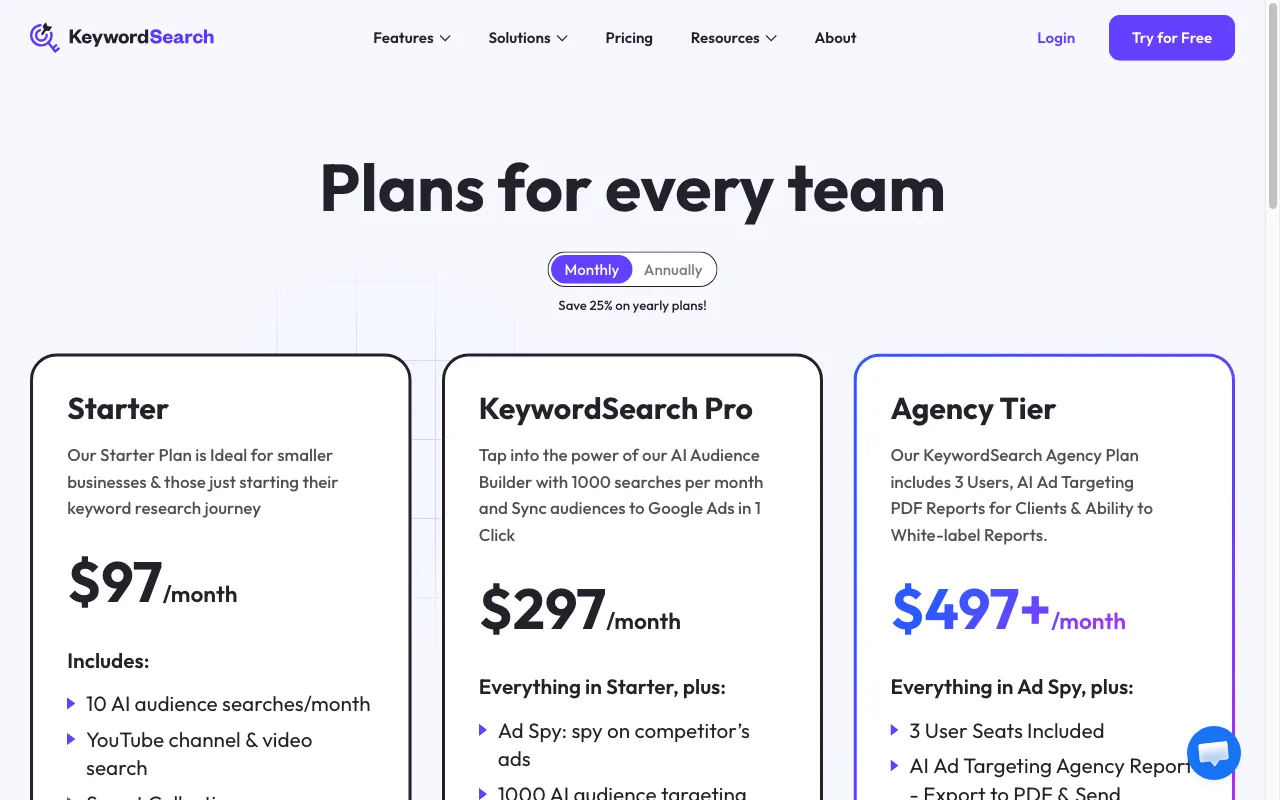 KeywordSearch — pricing page