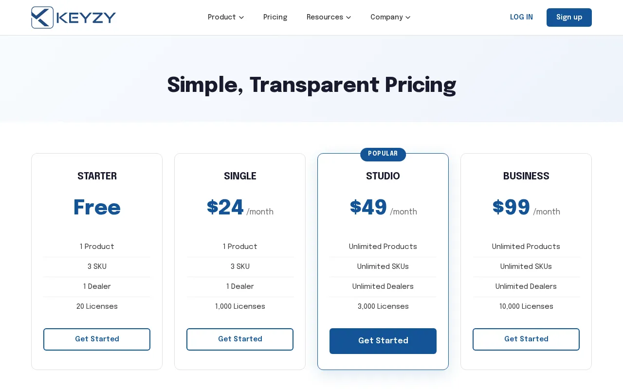 Keyzy — pricing page