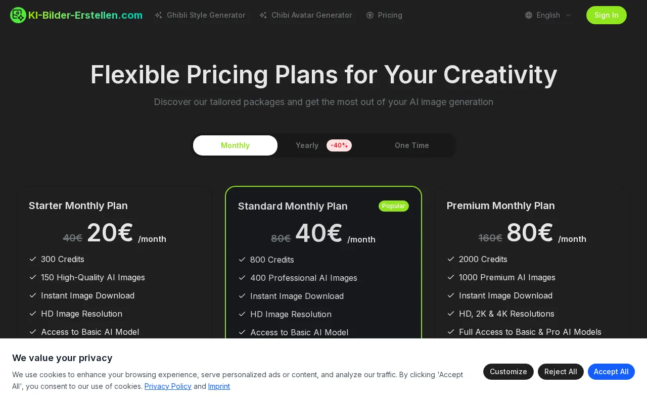 KI-Bilder-Erstellen.com — pricing page