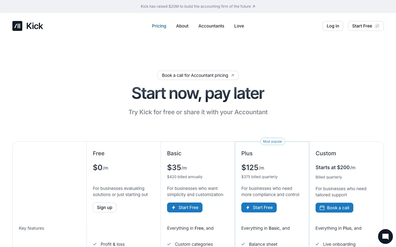 Kick — pricing page
