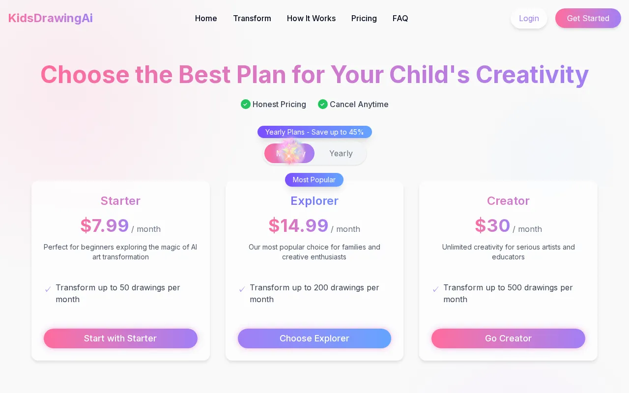 KidsDrawingAI — pricing page