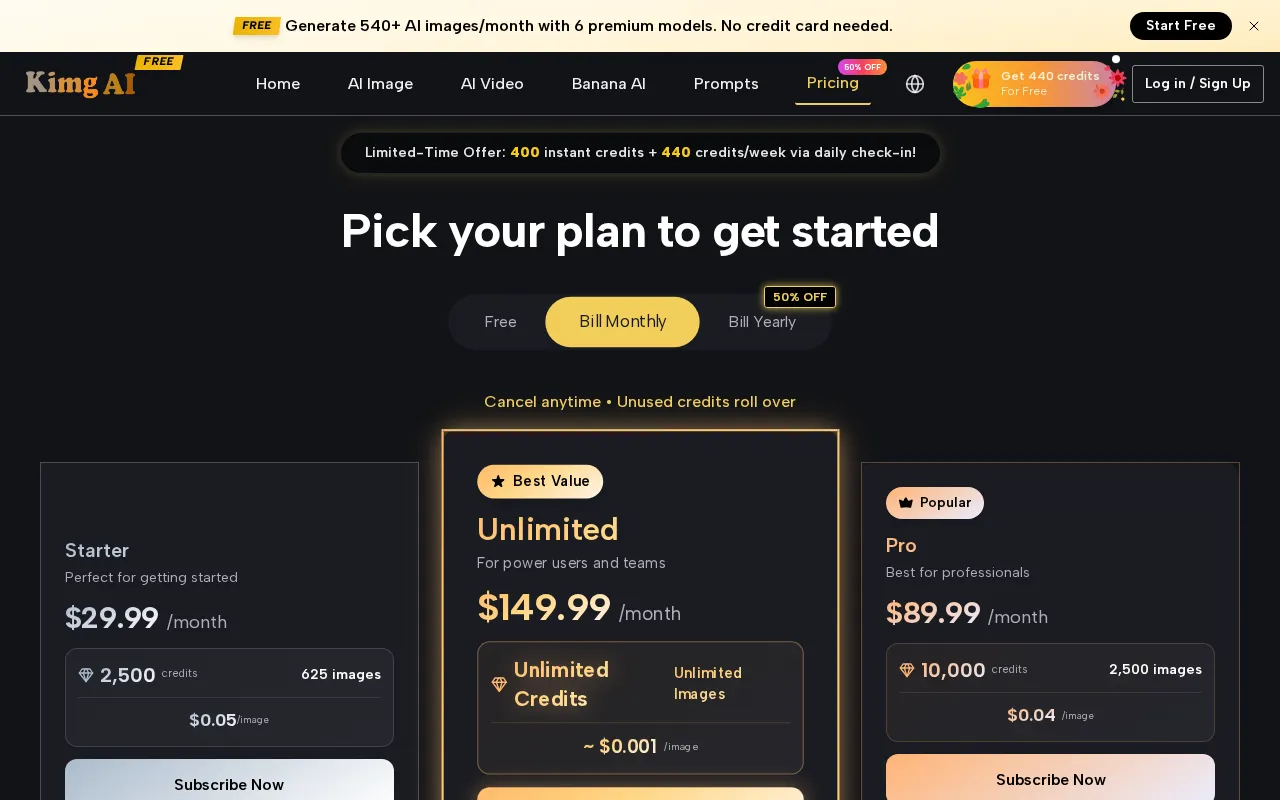 Kimg AI Image Maker — pricing page