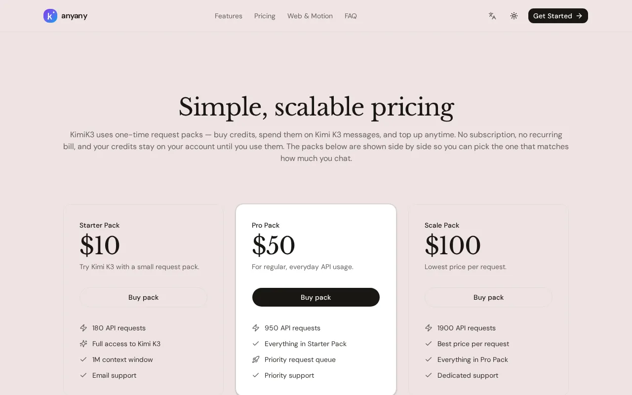 kimik3 ai — pricing page