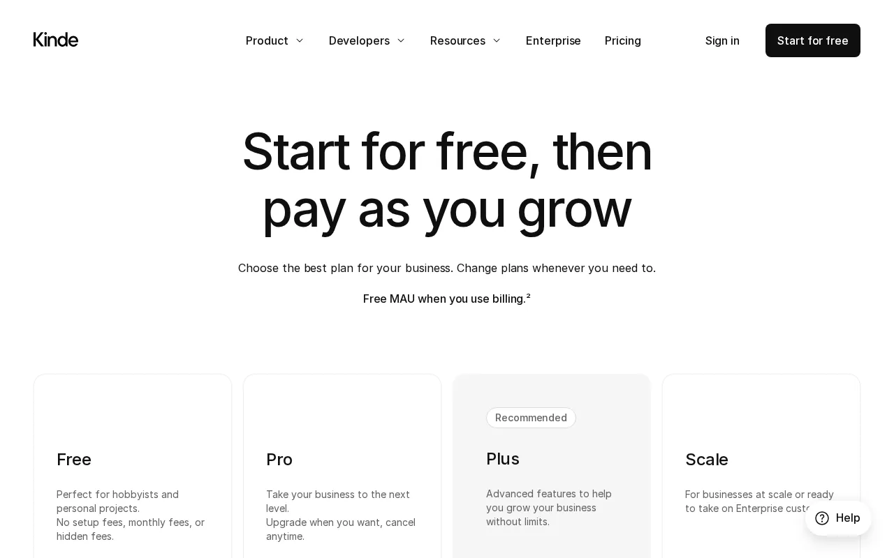 Kinde — pricing page