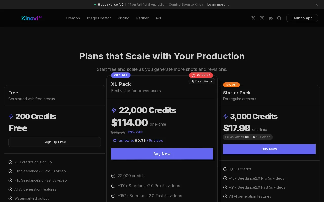 kinovi — pricing page
